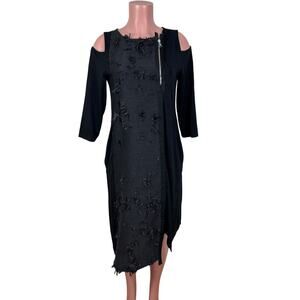 NY 77 Design Black Dress size 3 mixed media whimsigoth avant garde asymmetric